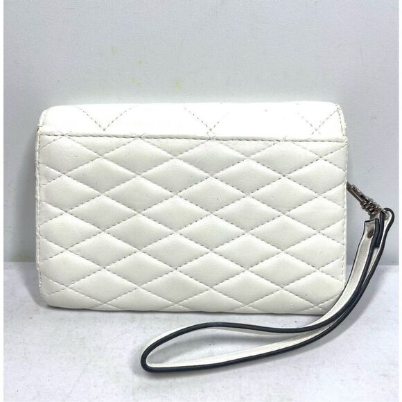 Vintage GUESS White Quilted Faux Leather Flap Wristlet Wallet - Picture 2 of 7